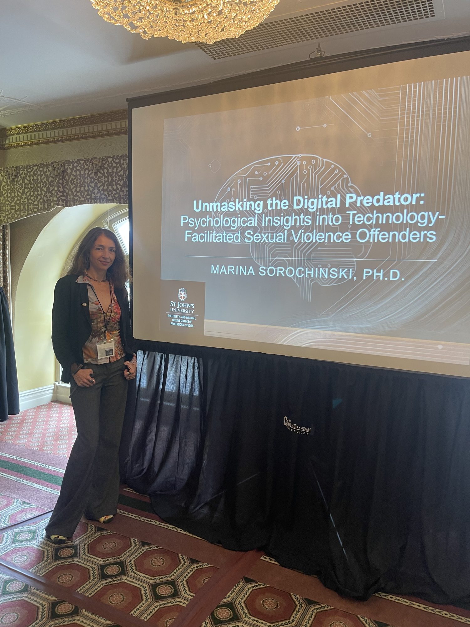 Dr. Marina Sorochinski presenting Unmasking the Digital Predator: Psychological Insights into Technology-Facilitated Sexual Violence Offenders, St. John’s University